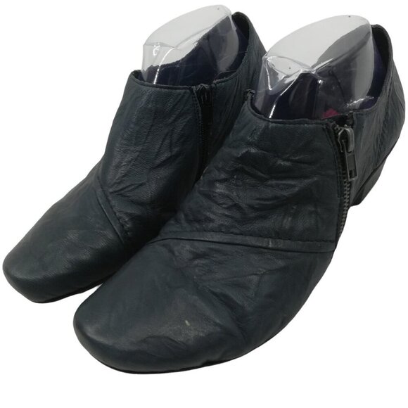 Rieker Side Zip Blue Block Heel Leather Comfort Shoes Size 40 US 9.5-10 Faux Fur - Picture 1 of 10